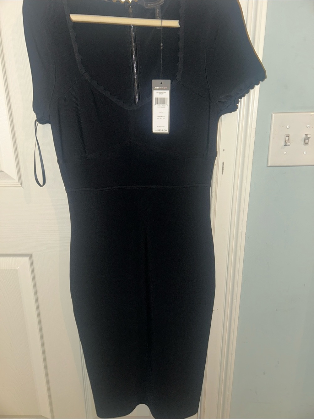 BCBGMaxAzria Black Scallop-Trim Midi Sheath Dress